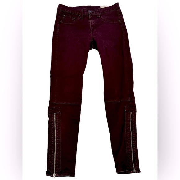 RAG & BONE Burgundy Zip Up Jeans Size 28 - Picture 1 of 9
